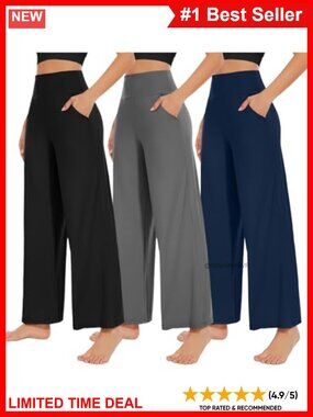 3 Pack Wide Leg Yoga Sweatpants High Waist Pockets Women